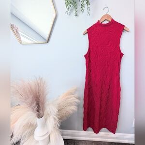 House of Harlow 1960 Sleeveless Mock Neck Crimson Midi Dress Sz L